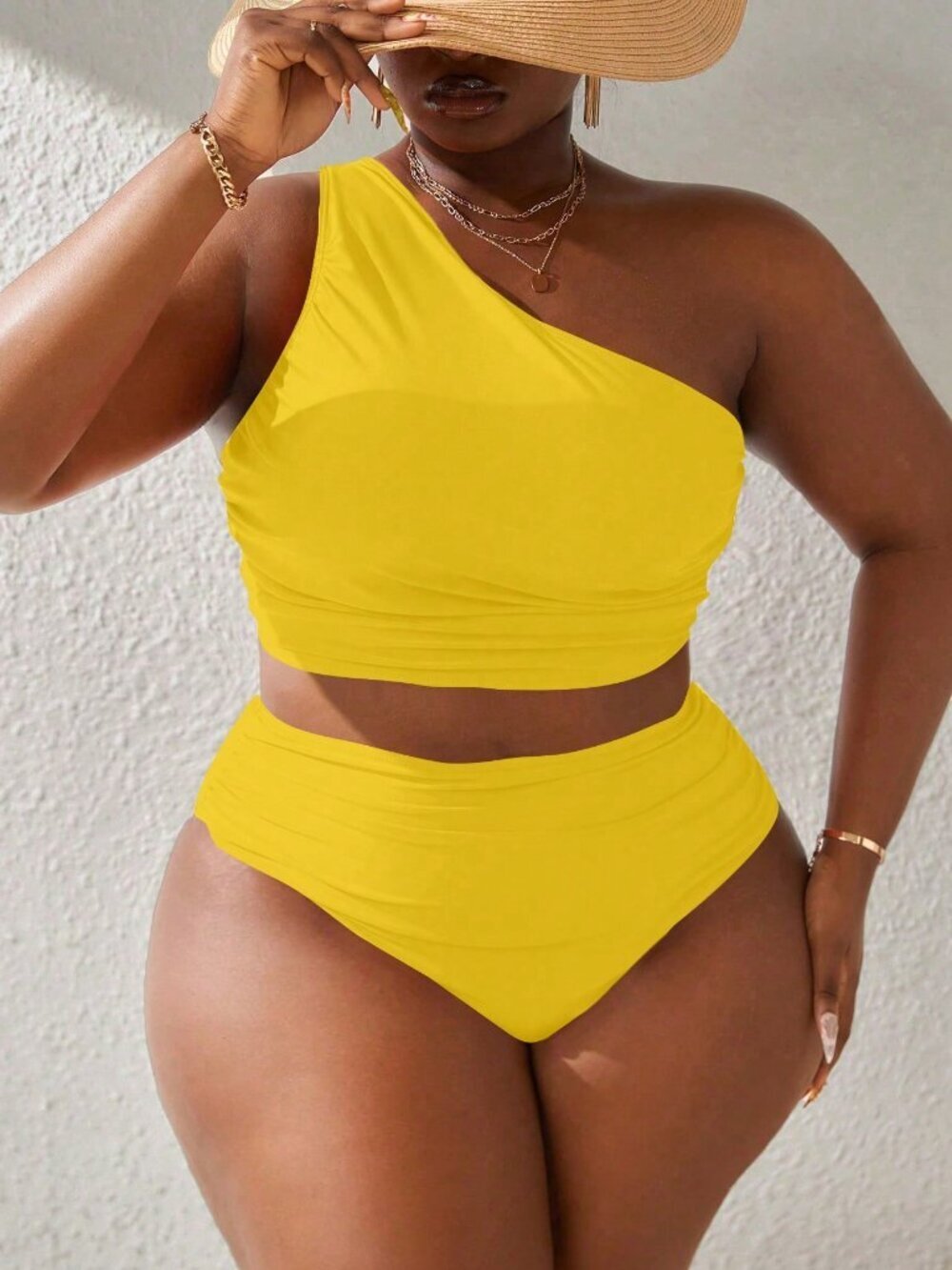 Yellow Casual Women's Plus Size Tankini Set, Resort Wear
